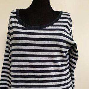 Lands End Black Gray Striped Shirt 3/4 Sleeve